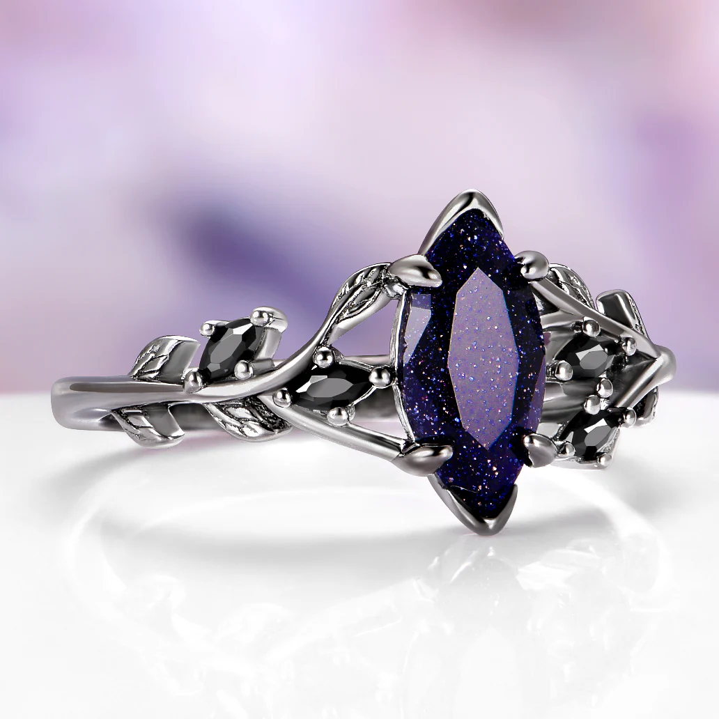 Rowan Starry Night & Black Onyx Dark Fairy Ring in Black Ruthenium - Image 5