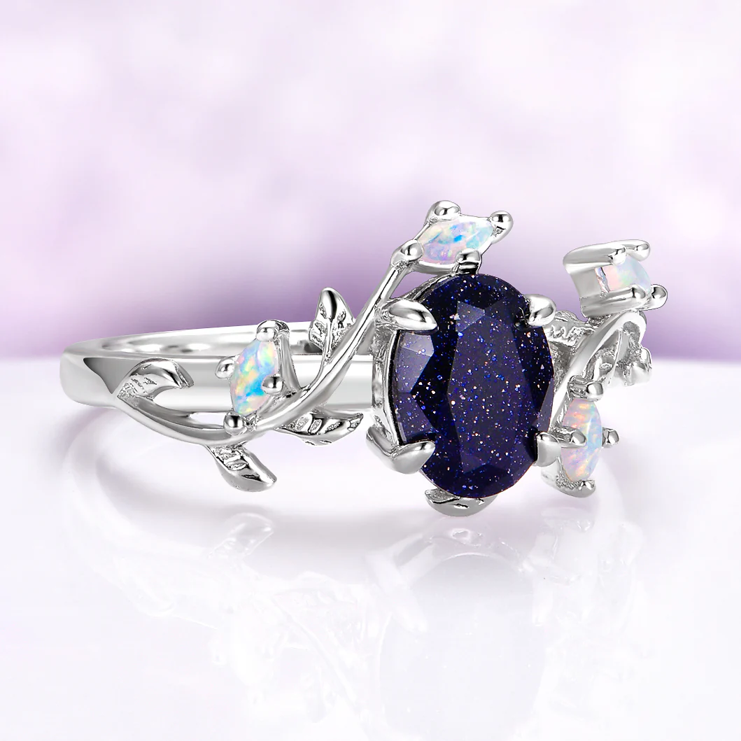 Starry Night & Opal Leaf Ring in Sterling Silver - Image 4