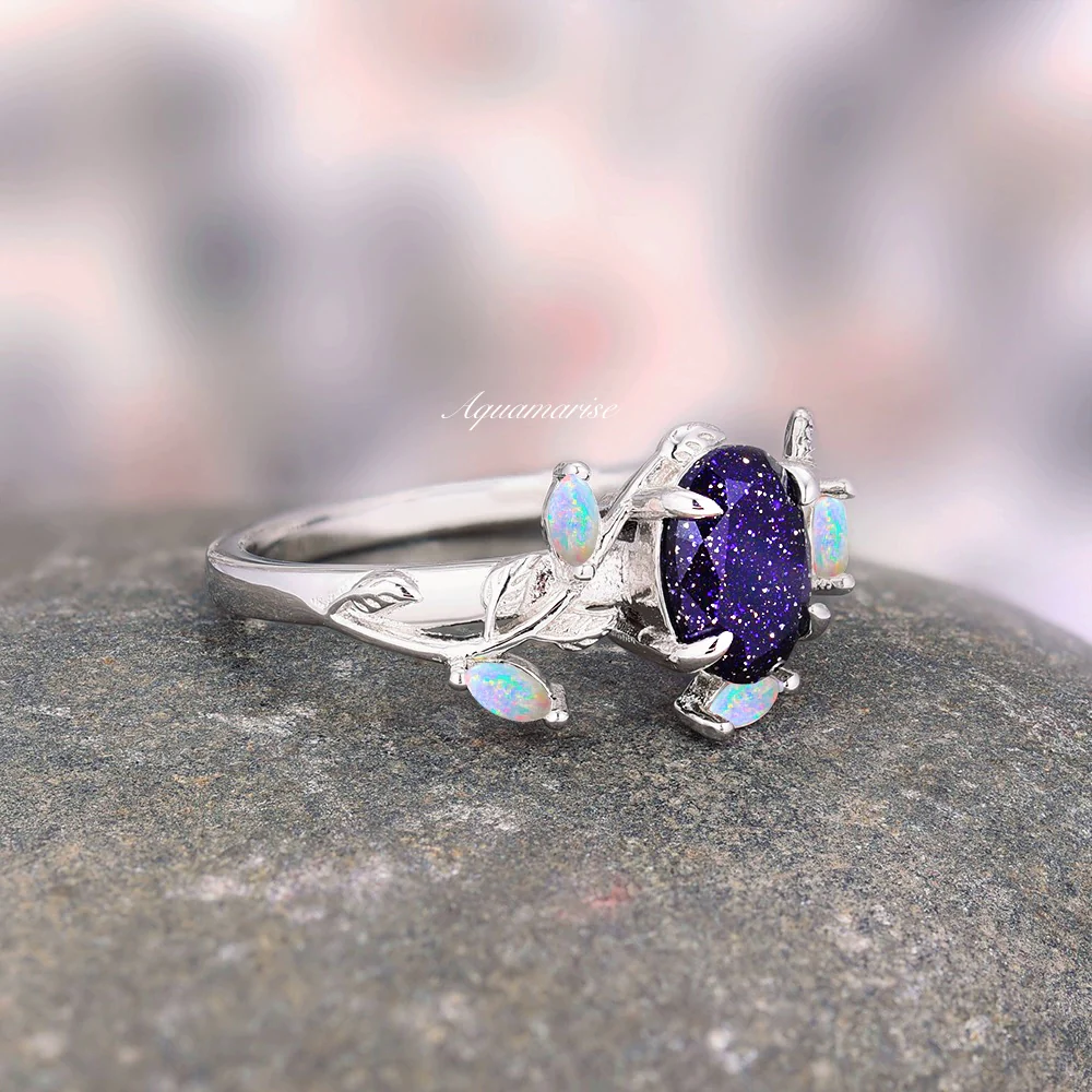 Starry Night & Opal Leaf Ring in Sterling Silver - Image 5