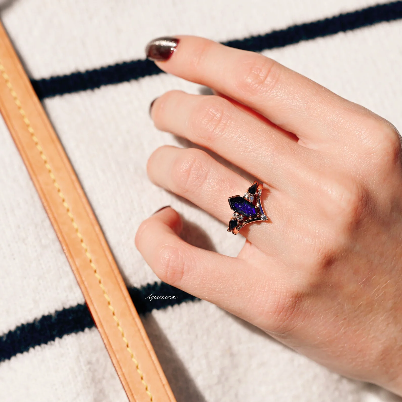 Kite Galaxy Sandstone (Starry Night) Ring Set- 14K Rose Gold Vermeil - Image 3