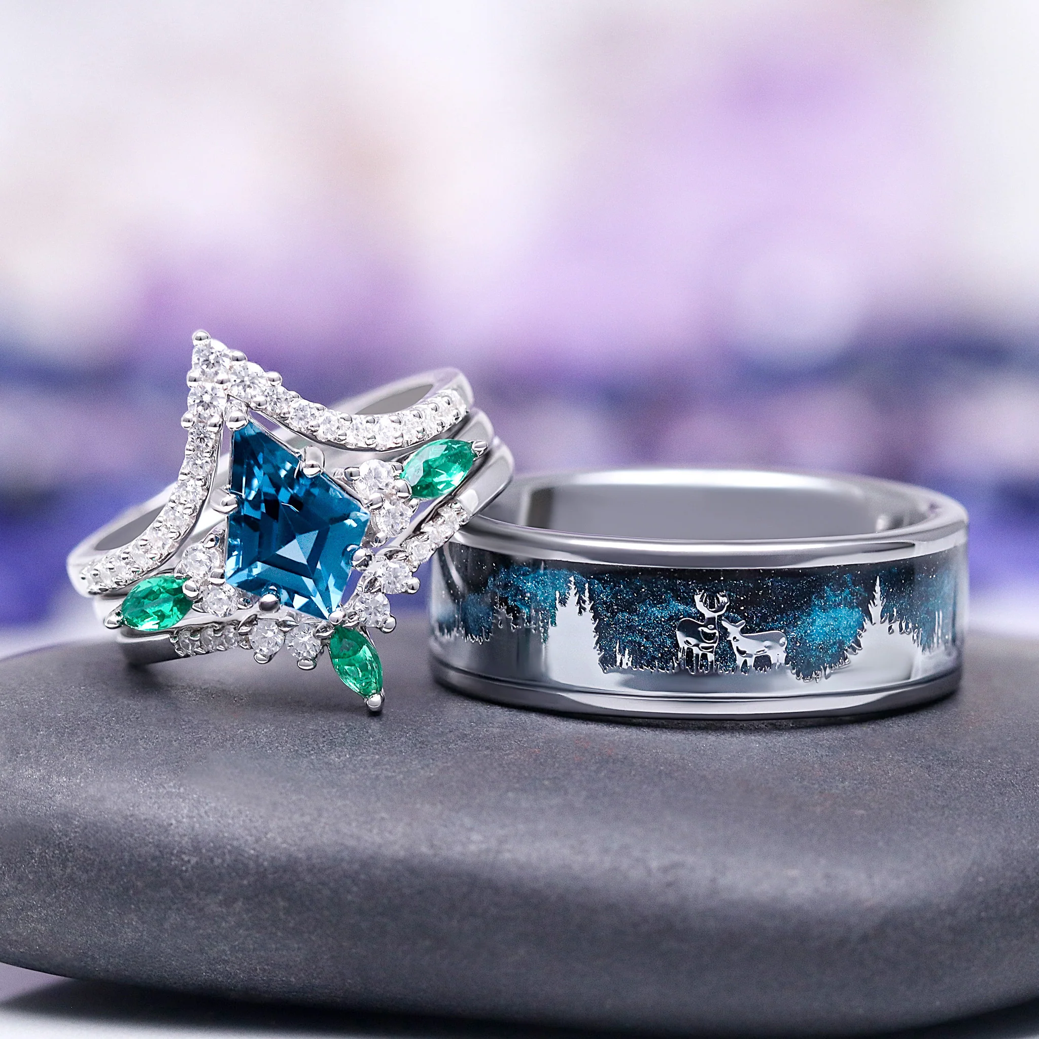 Men’s Starry Night Deer Forest Ring in Tungsten Carbide (8mm) - Image 3