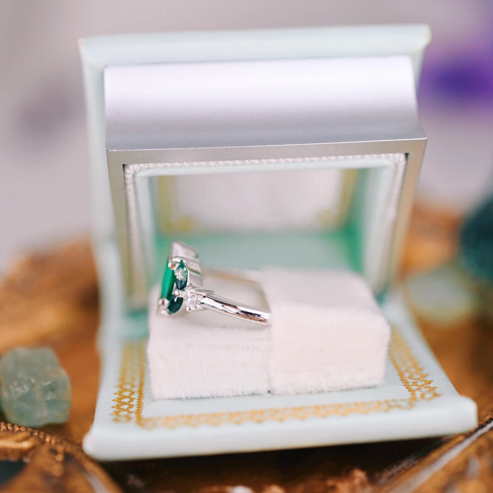 Summer Court Handmade Leather Book Ring Box- Seaglass Glow Edition (Small) - Image 7