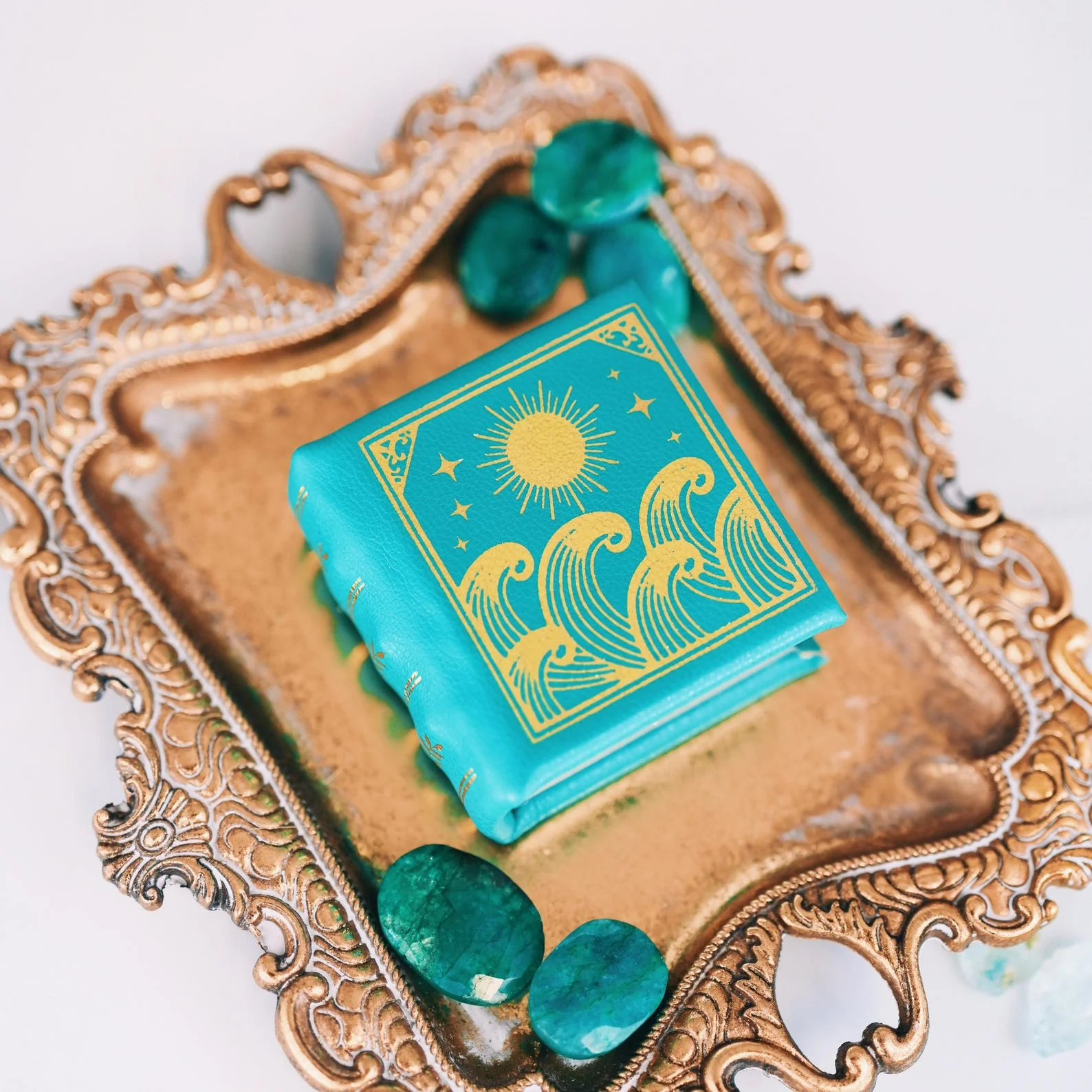 Summer Court Handmade Leather Book Ring Box- Ocean Tide Teal Edition (Small) - Image 12