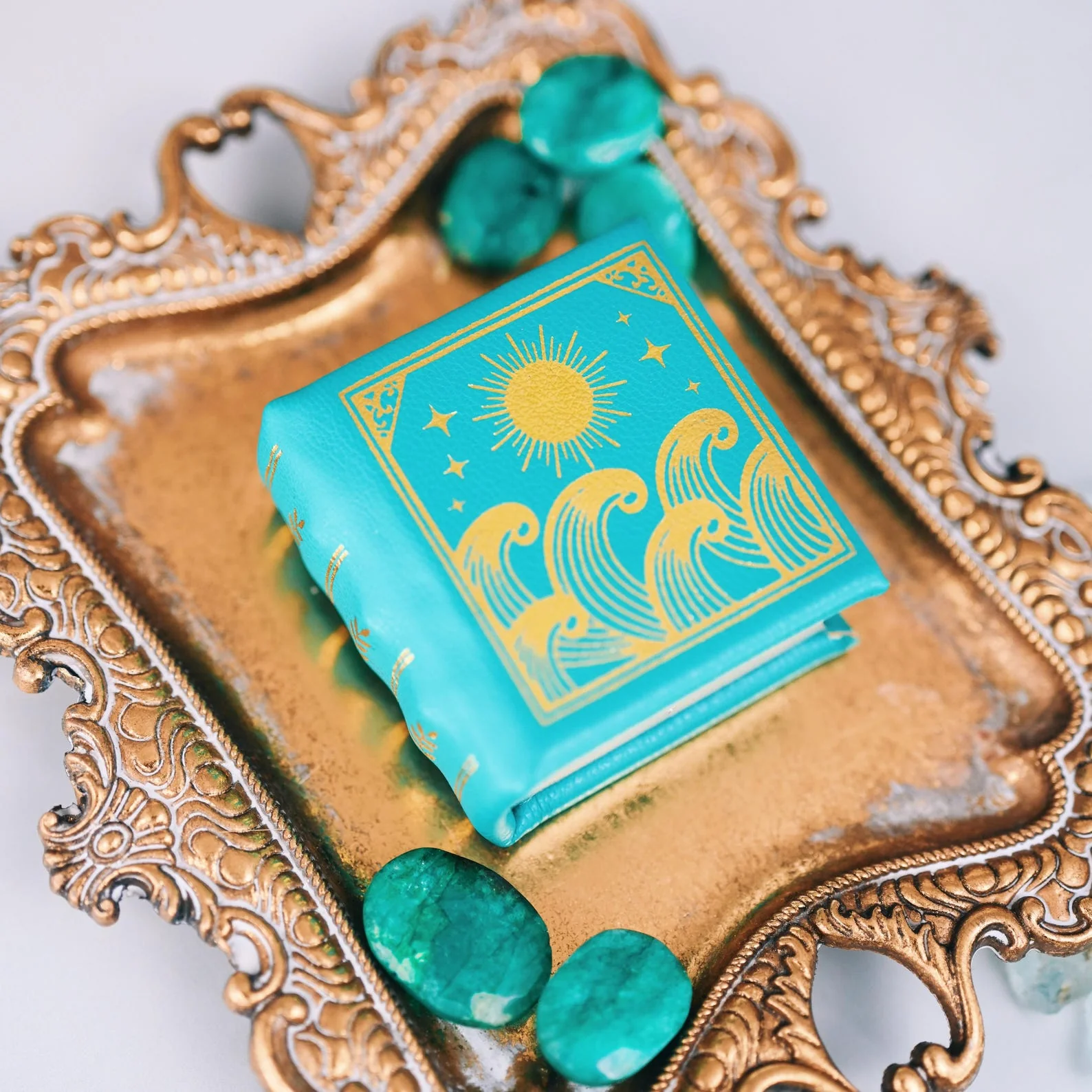 Summer Court Handmade Leather Book Ring Box- Ocean Tide Teal Edition (Small) - Image 6