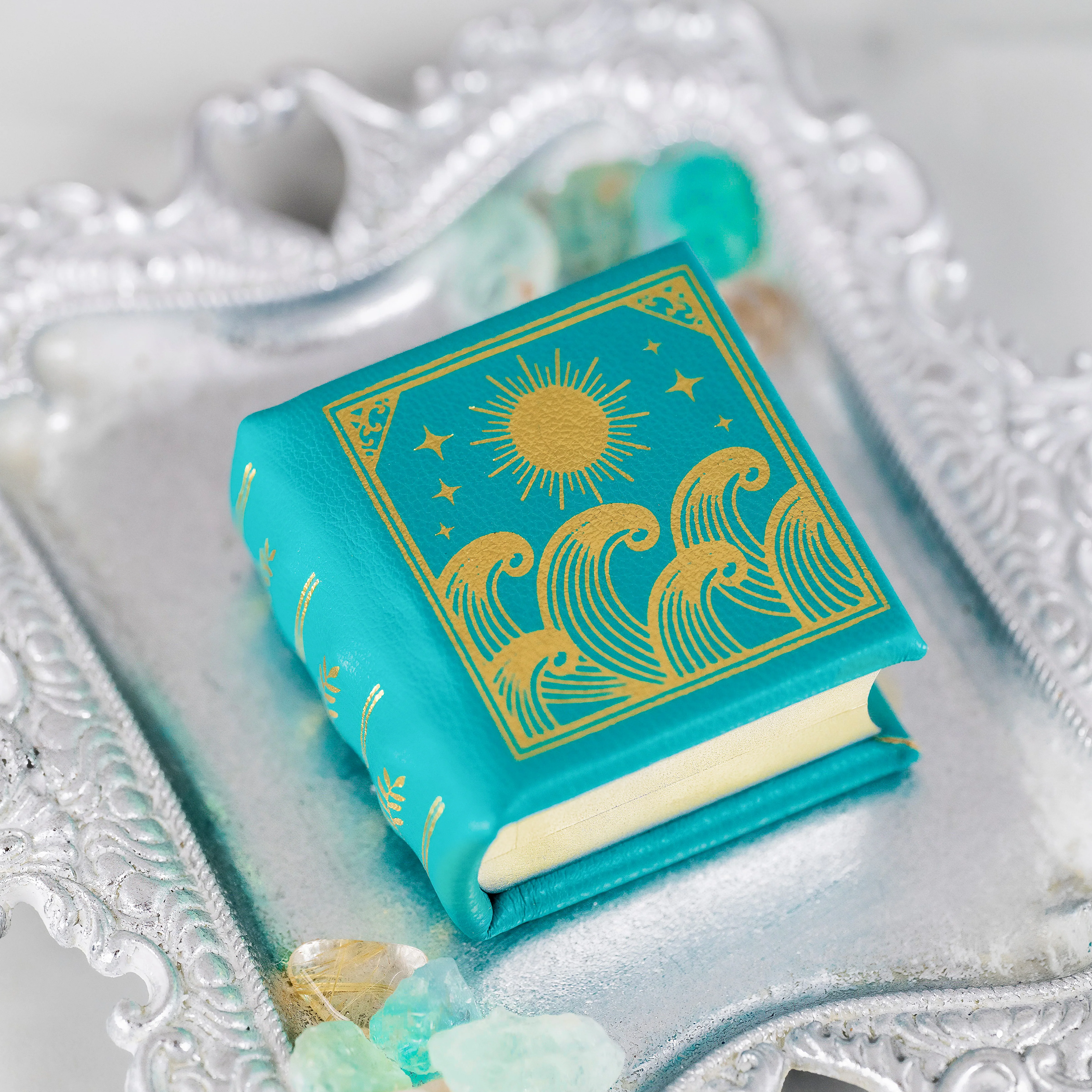 Summer Court Handmade Leather Book Ring Box- Ocean Tide Teal Edition (Small) - Image 7