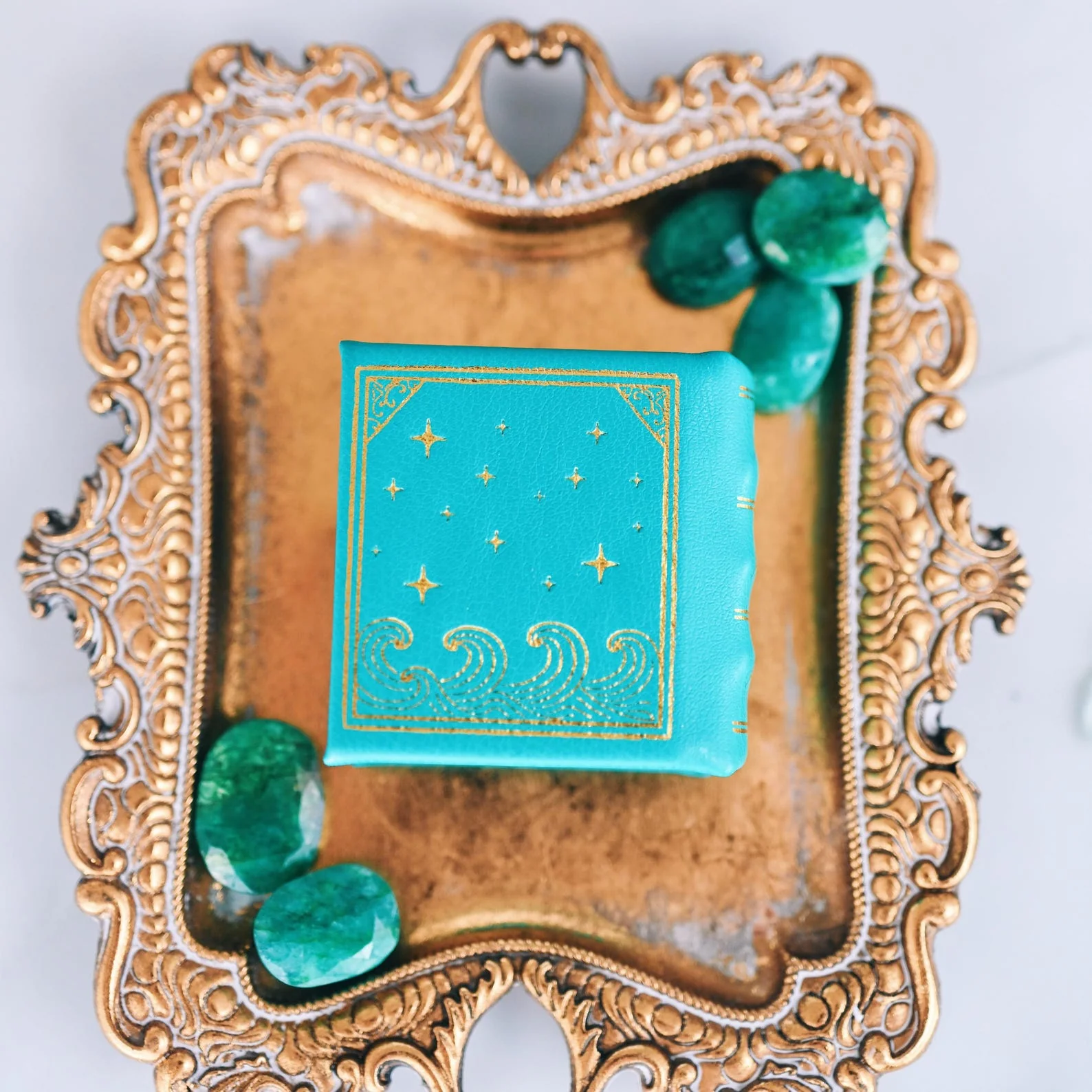 Summer Court Handmade Leather Book Ring Box- Ocean Tide Teal Edition (Small) - Image 8