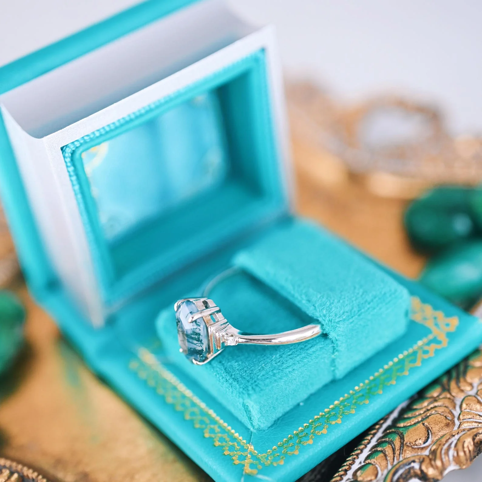 Summer Court Handmade Leather Book Ring Box- Ocean Tide Teal Edition (Small) - Image 9