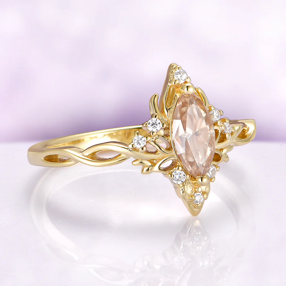 Sun Queen Champagne Moissanite Lotus Ring in 14K Yellow Gold Vermeil - Image 4