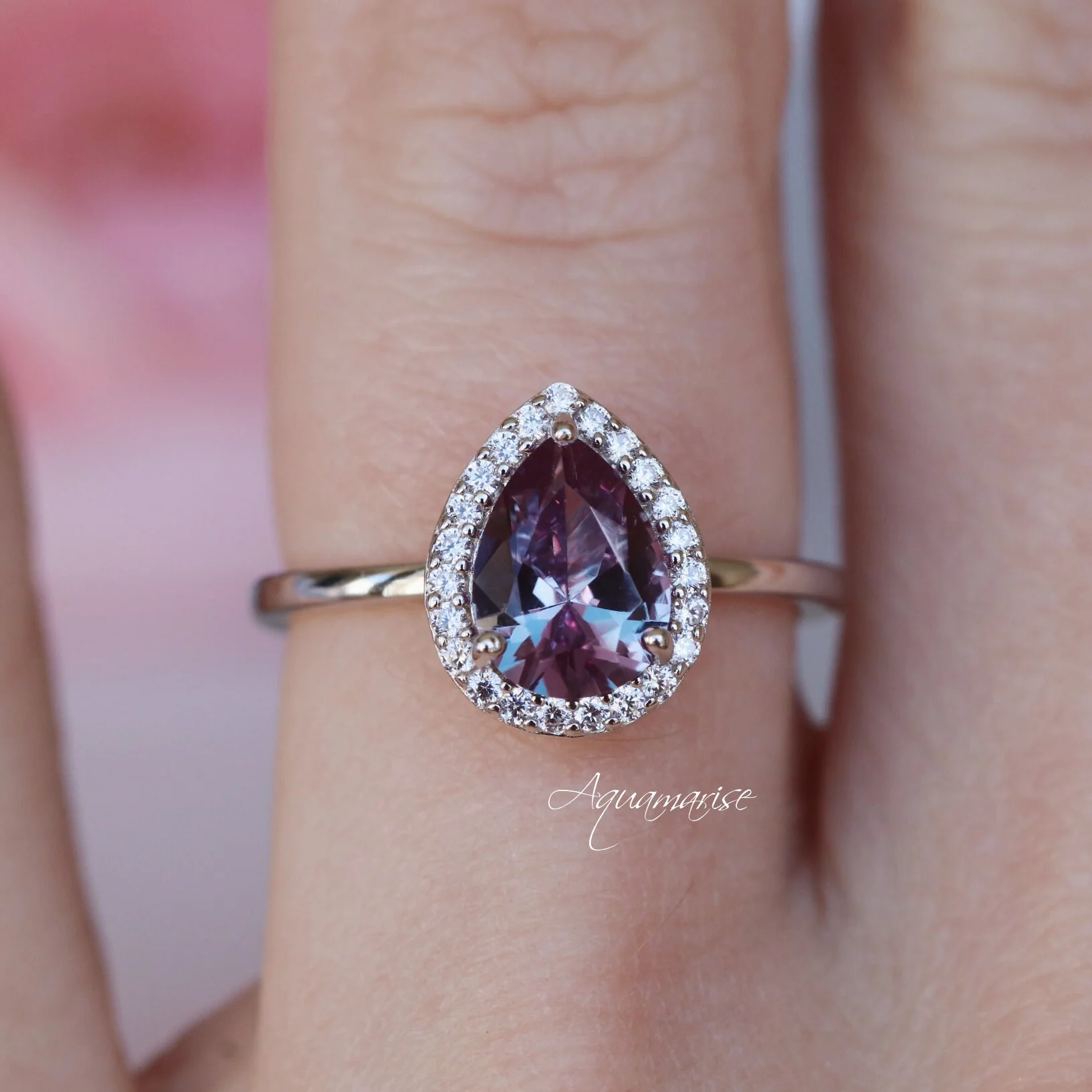 Teardrop Alexandrite Engagement Ring in 14K White Gold - Image 3