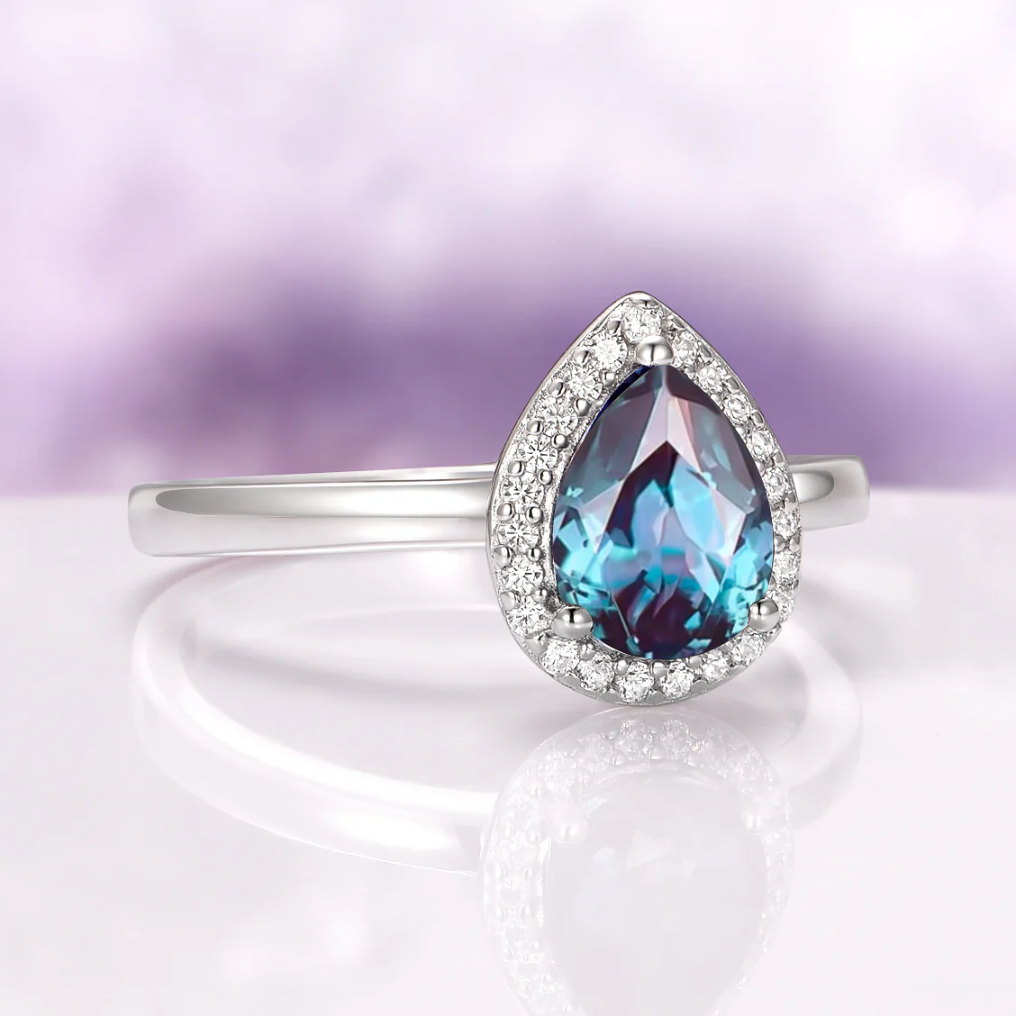 Teardrop Alexandrite Engagement Ring in 14K White Gold - Image 6