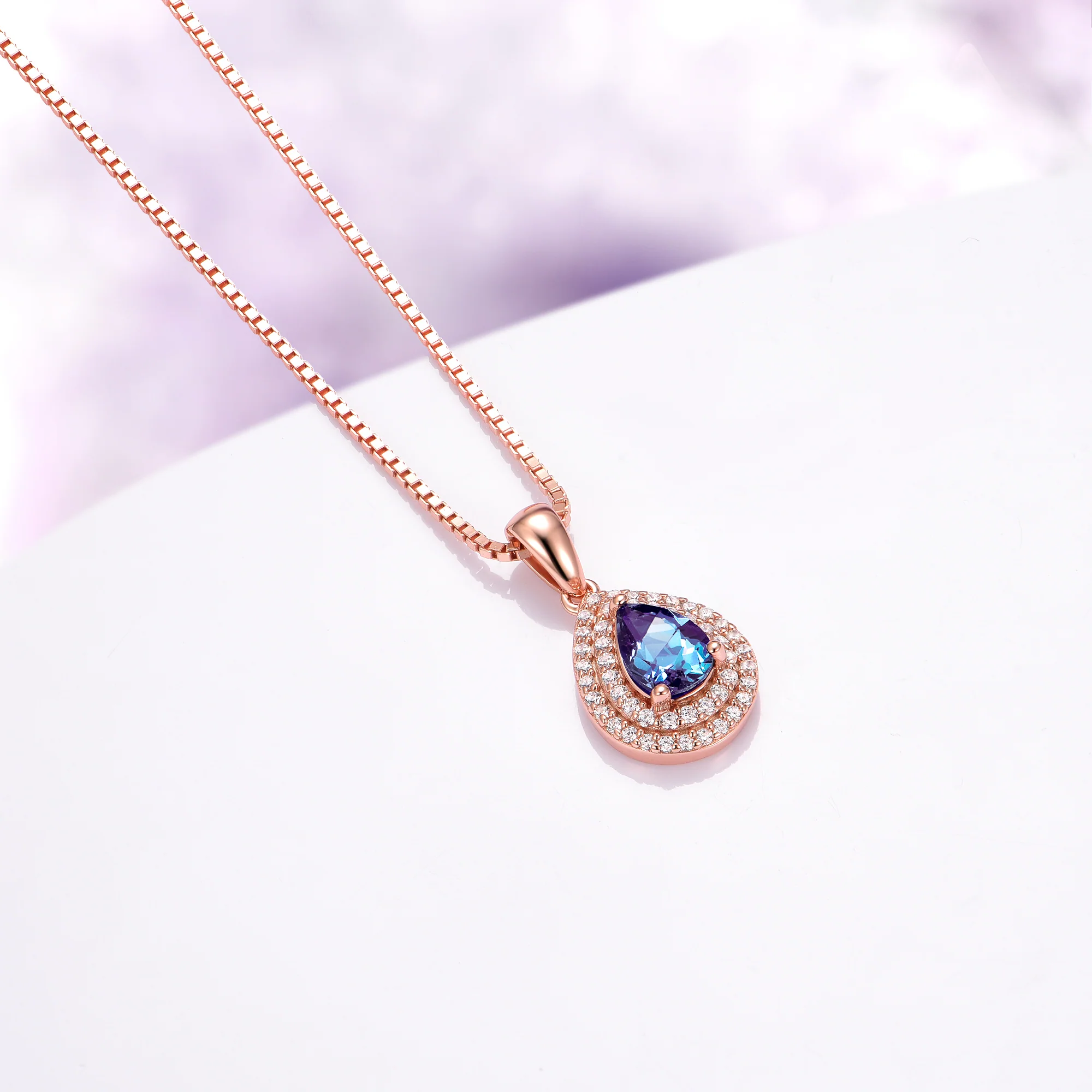 Teardrop Alexandrite Necklace in 14K Rose Gold Vermeil - Image 4