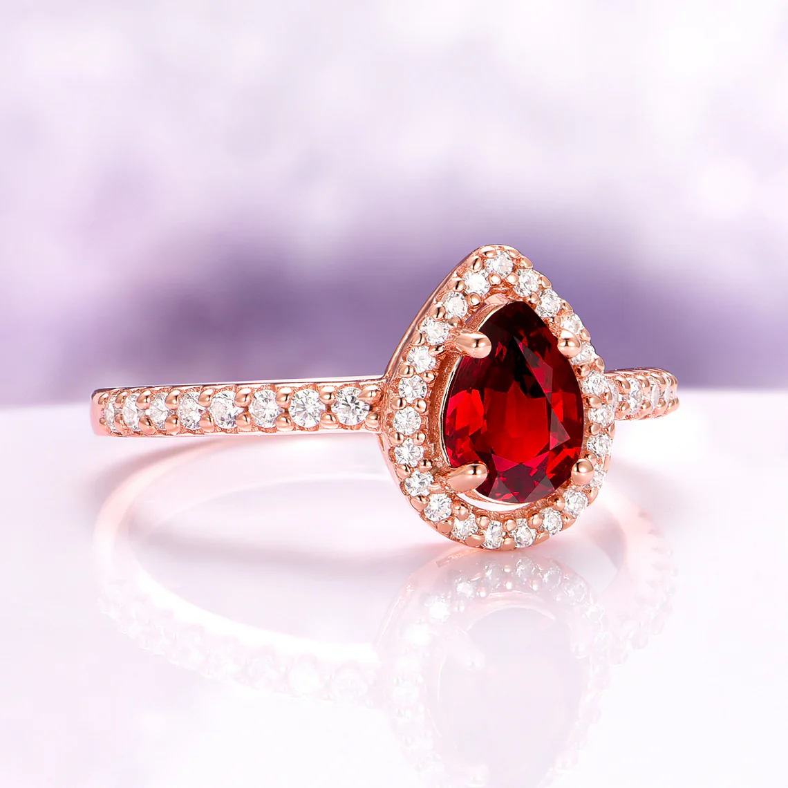 Teardrop Garnet Ring in 14K Rose Gold Vermeil - Image 4