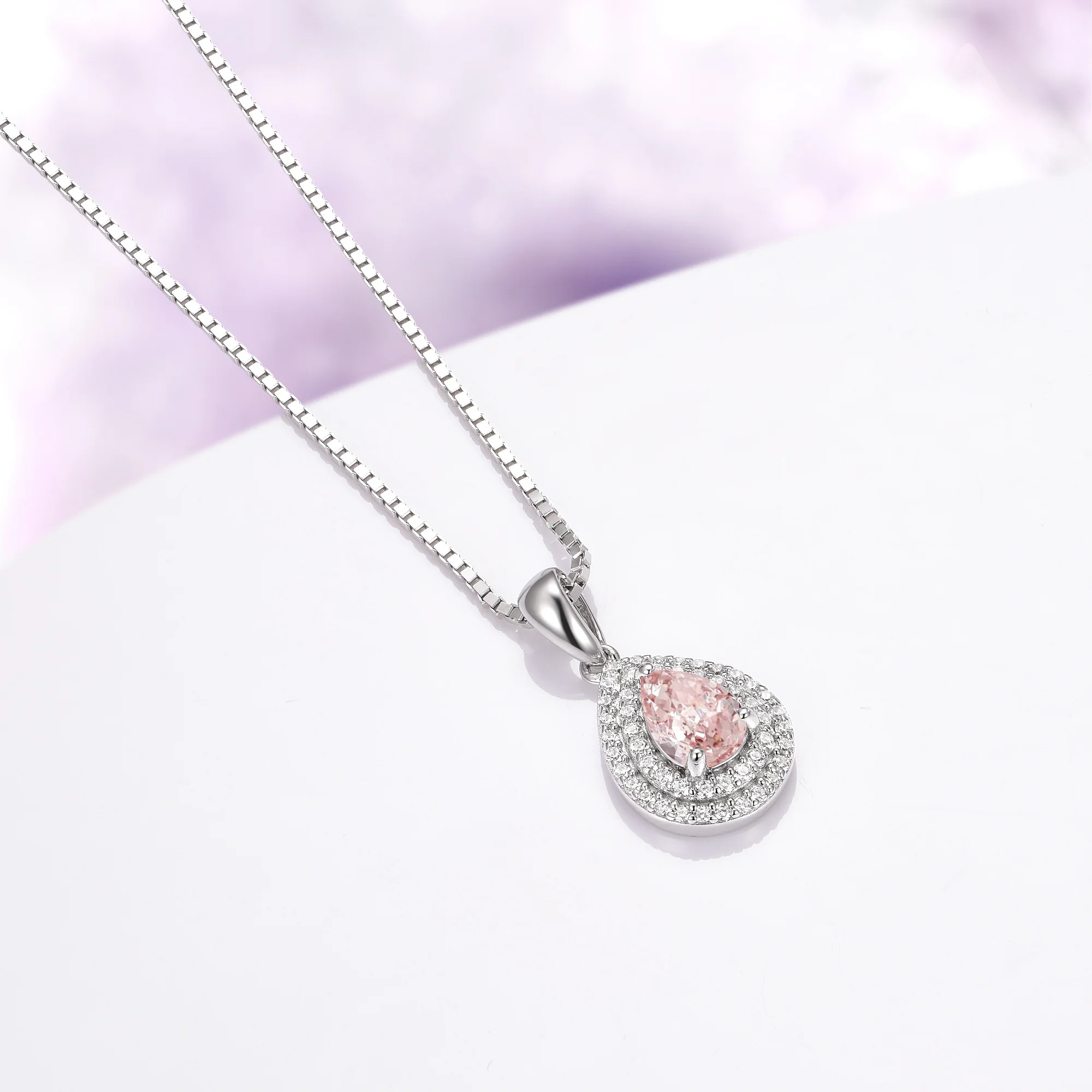 Teardrop Morganite Pendant Necklace in Sterling Silver - Image 3