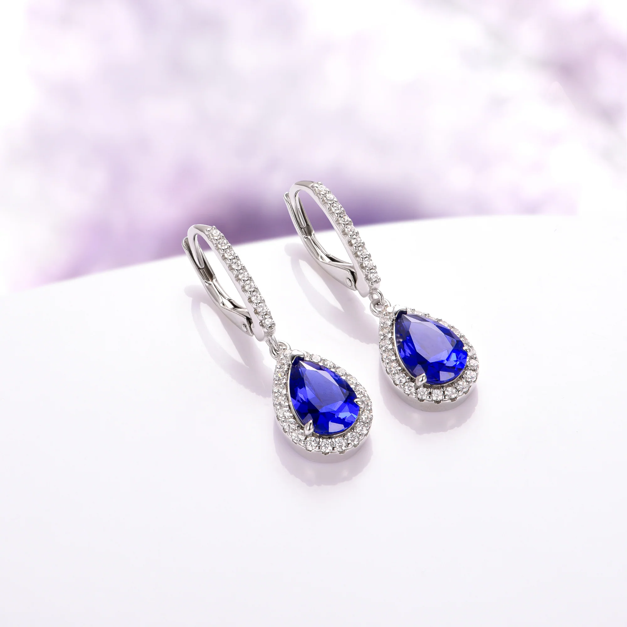 Vera Teardrop Sapphire Dangle Earrings in Sterling Silver - Image 3