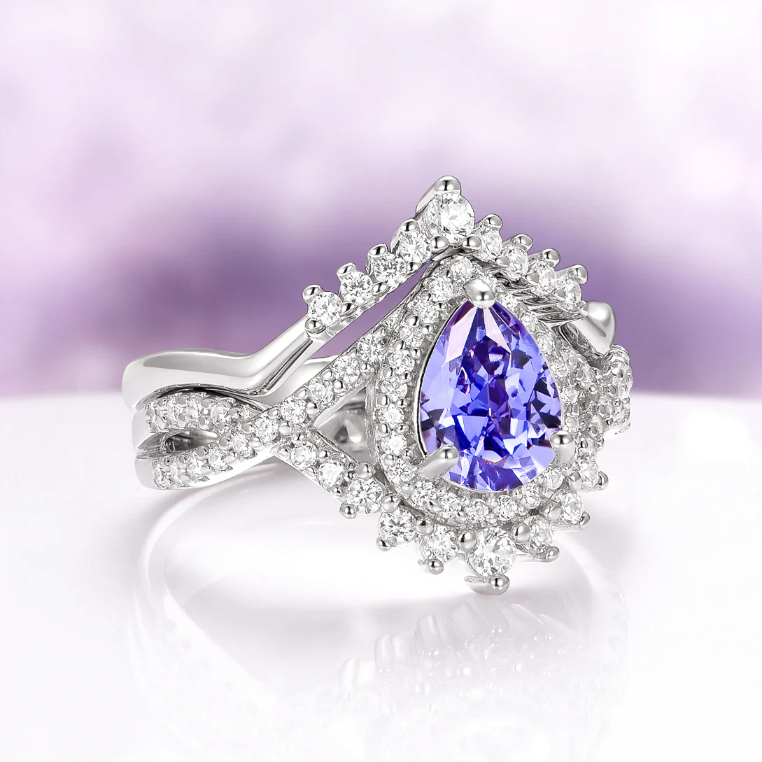 Teardrop Tanzanite Engagement Ring Set in 14K White Gold - Image 5