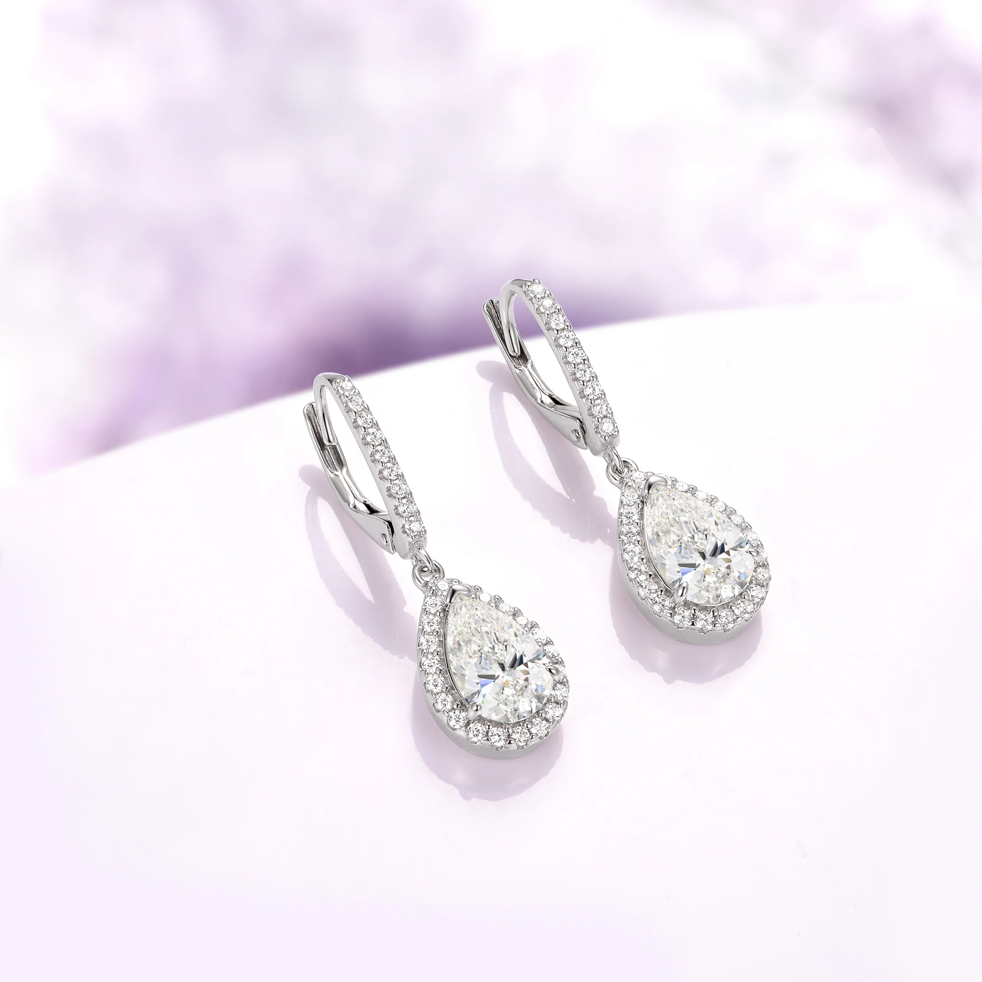 Vera Teardrop White Sapphire Drop Earrings in Sterling Silver - Image 3