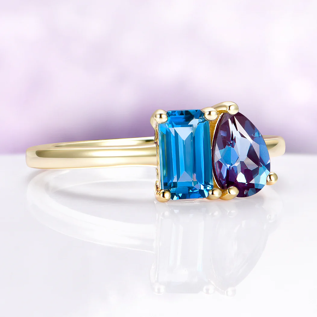 Toi Et Moi Alexandrite & London Blue Topaz Ring in 14K Yellow Gold Vermeil - Image 4