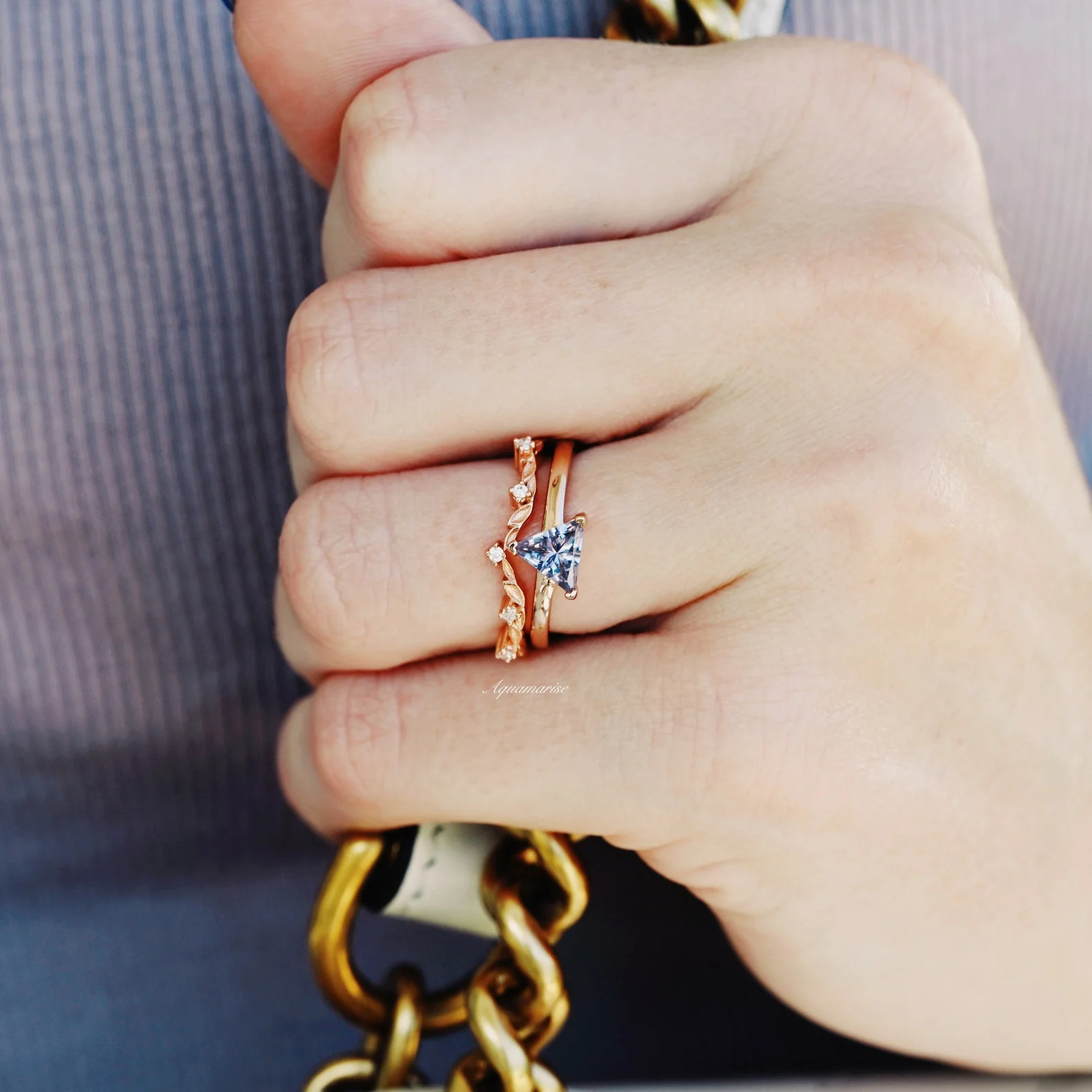 Minimalist Triangle Cut Alexandrite Ring in 14K Rose Gold Vermeil - Image 4