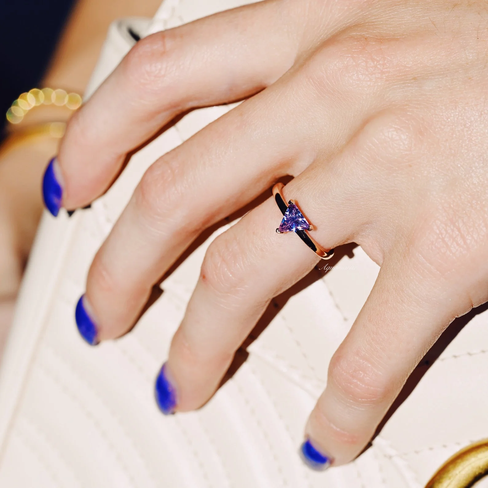 Minimalist Triangle Cut Alexandrite Ring in 14K Rose Gold Vermeil - Image 5