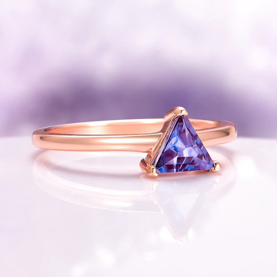 Minimalist Triangle Cut Alexandrite Ring in 14K Rose Gold Vermeil - Image 6