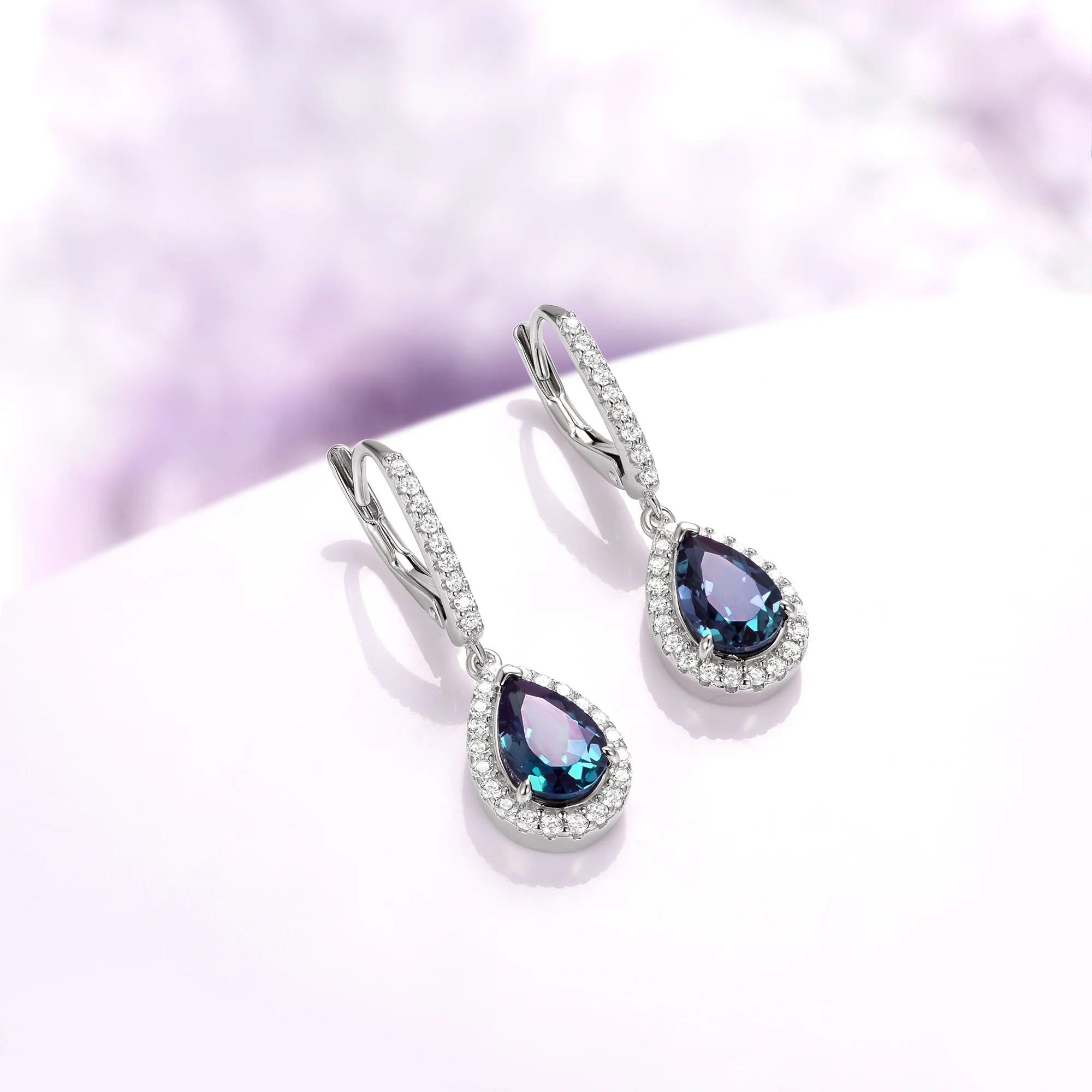Vera Teardrop Lab-Grown Alexandrite Drop Earrings in Sterling Silver - Image 3