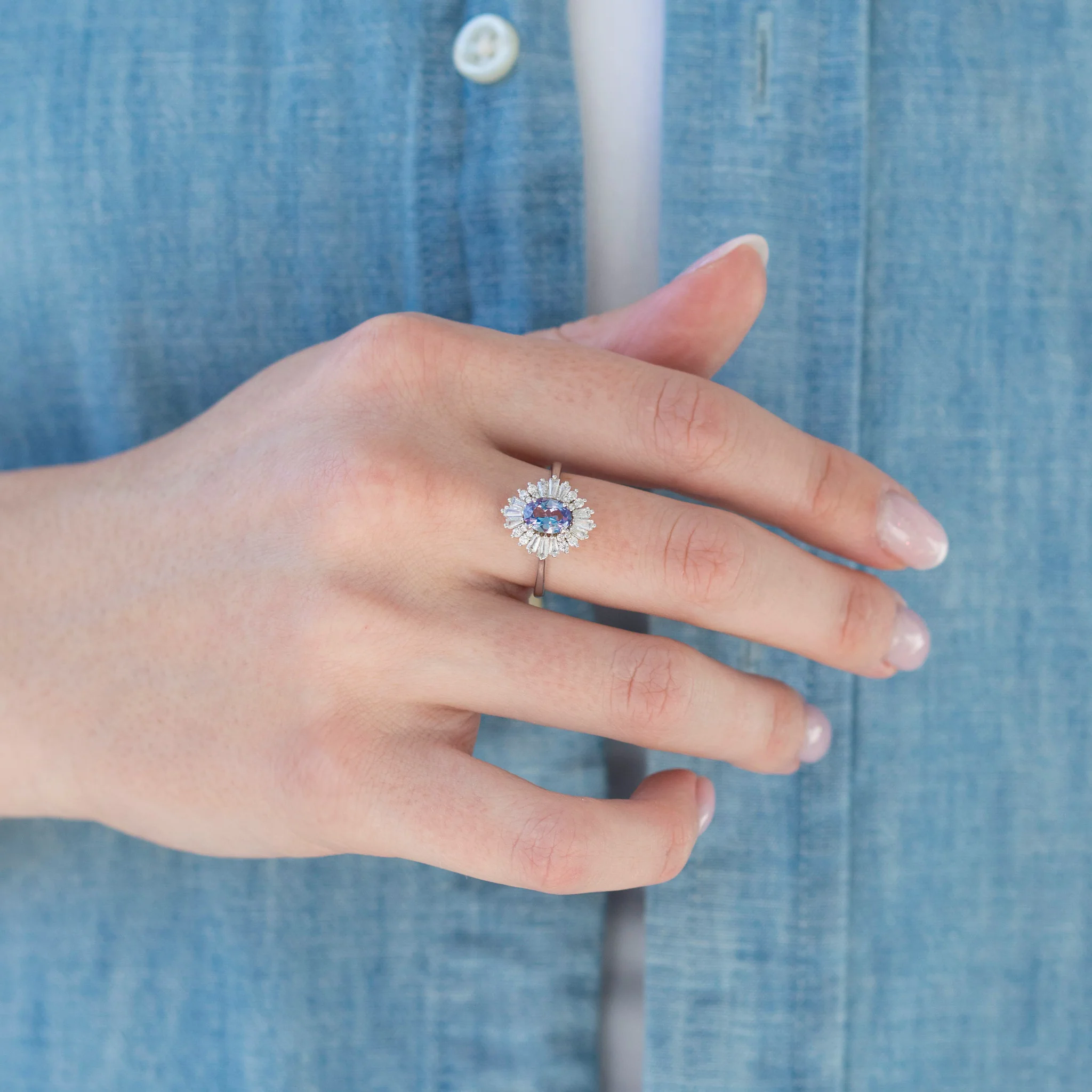 Victoria Art Deco Alexandrite Engagement Ring in Sterling Silver - Image 3