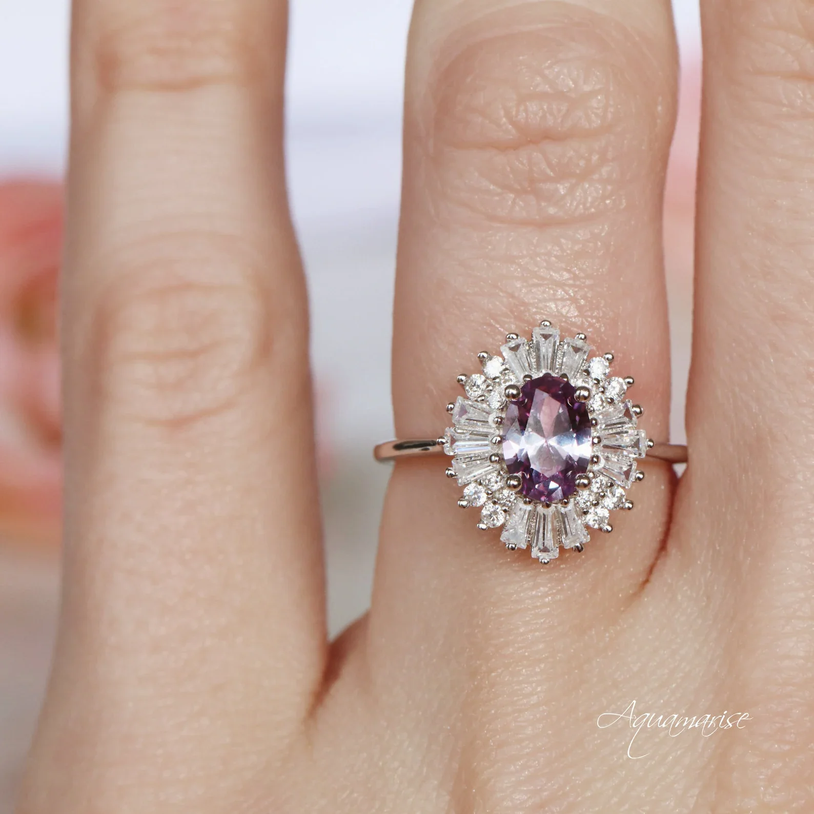 Victoria Art Deco Alexandrite Engagement Ring in Sterling Silver - Image 4