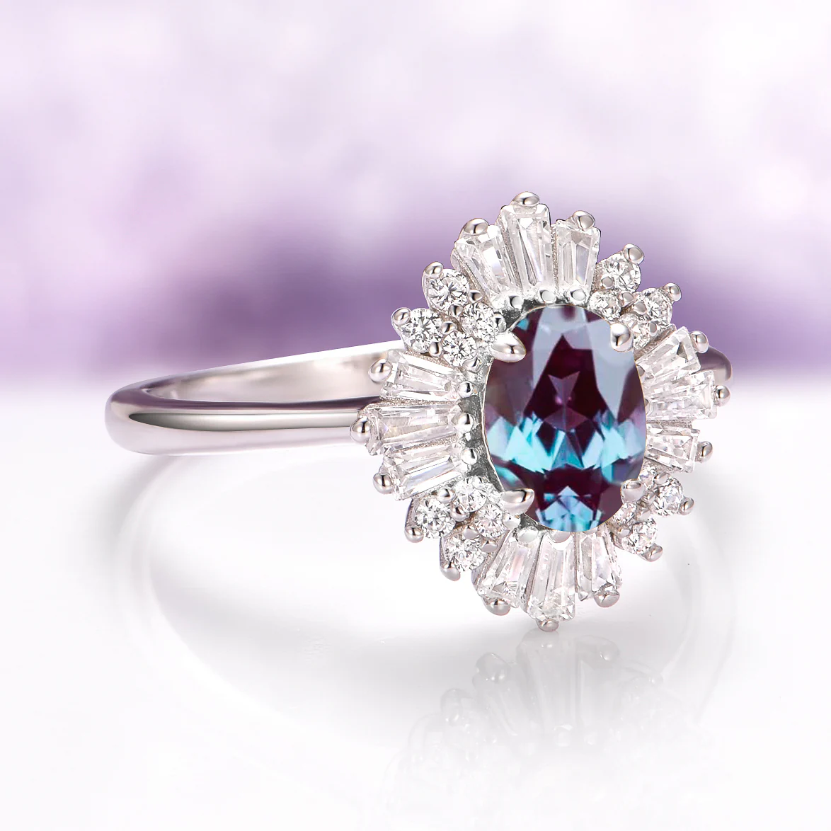 Victoria Art Deco Alexandrite Engagement Ring in Sterling Silver - Image 6