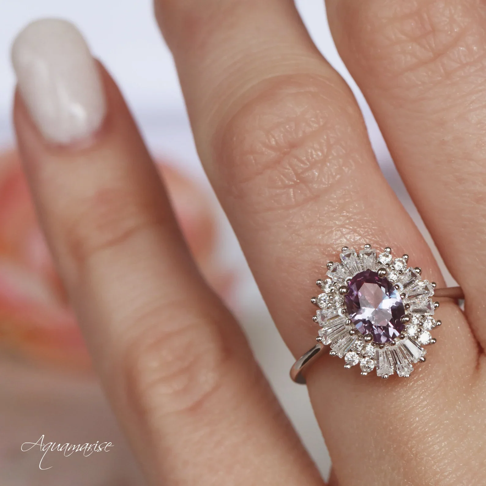 Victoria Art Deco Alexandrite Engagement Ring in Sterling Silver - Image 5