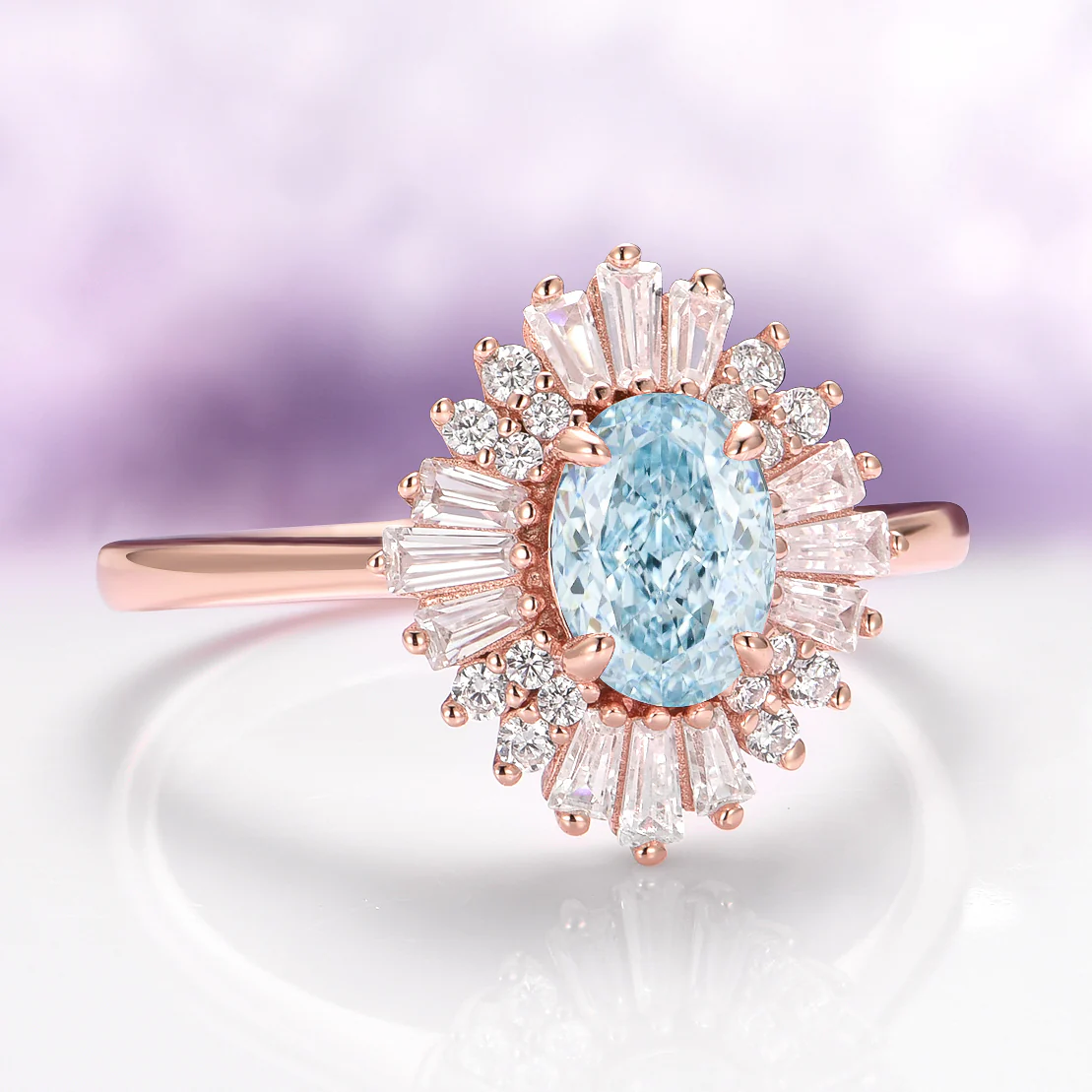 Victoria Blue Lab-Grown Diamond Engagement Ring in Solid 14K Rose Gold (IGI Certified) - Image 3