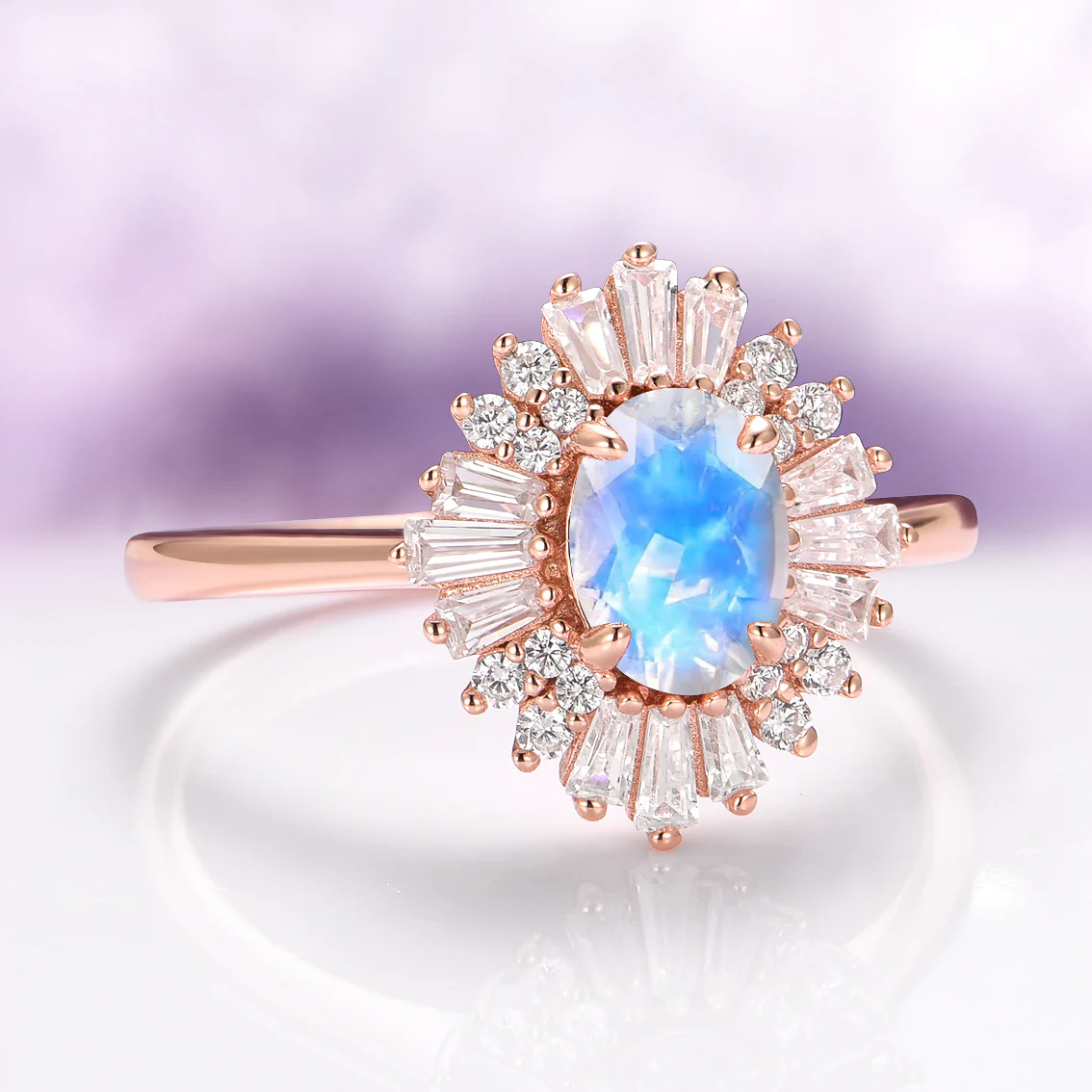 Victoria Moonstone Engagement Ring in Solid 14K Rose Gold - Image 3