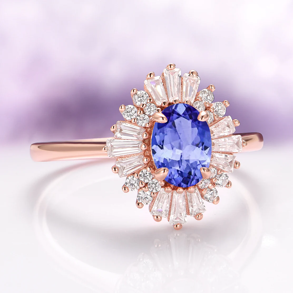 Victoria Tanzanite Engagement Ring in Solid 14K Rose Gold - Image 3