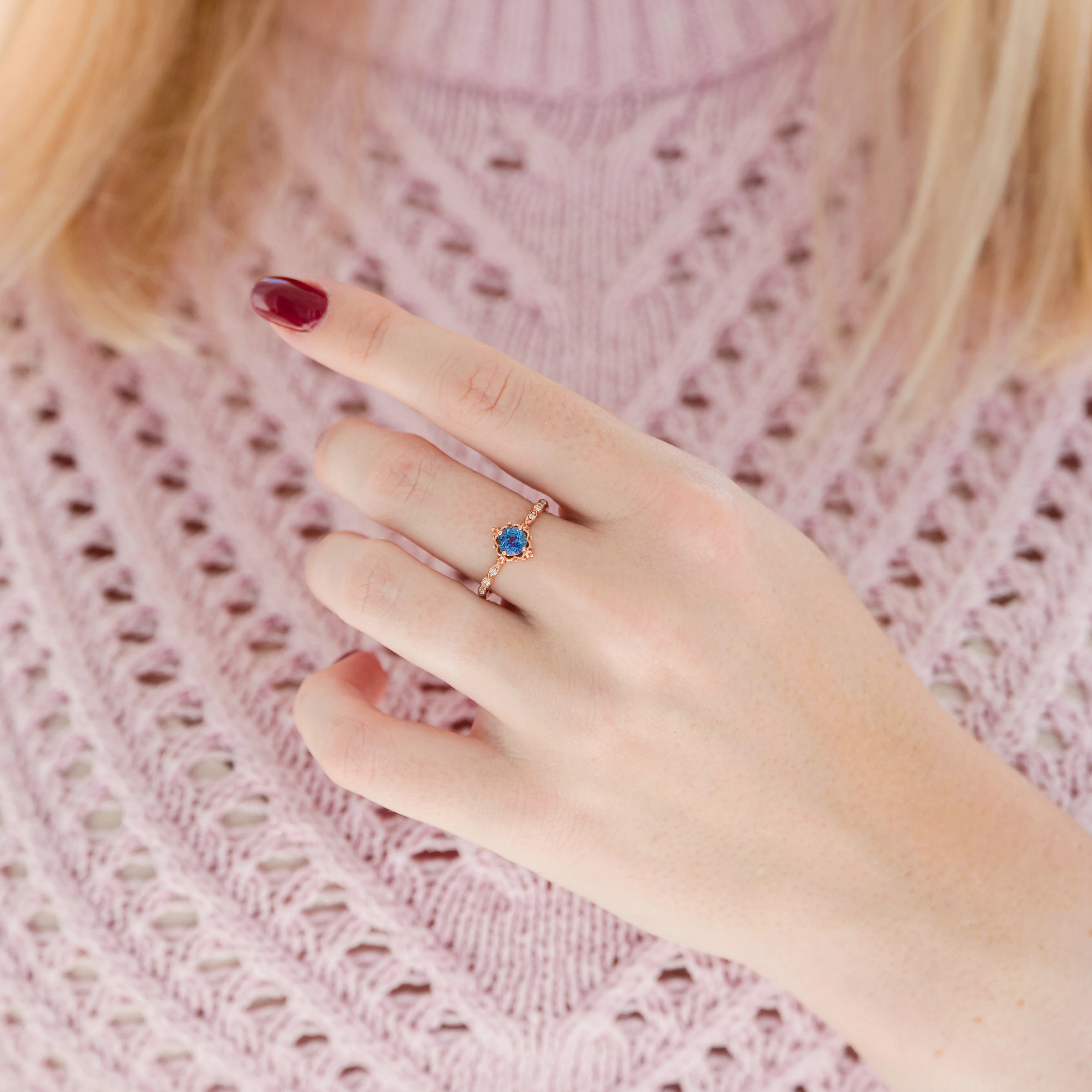 Vintage Alexandrite Fairytale Engagement Ring in 14K Rose Gold Vermeil - Image 3