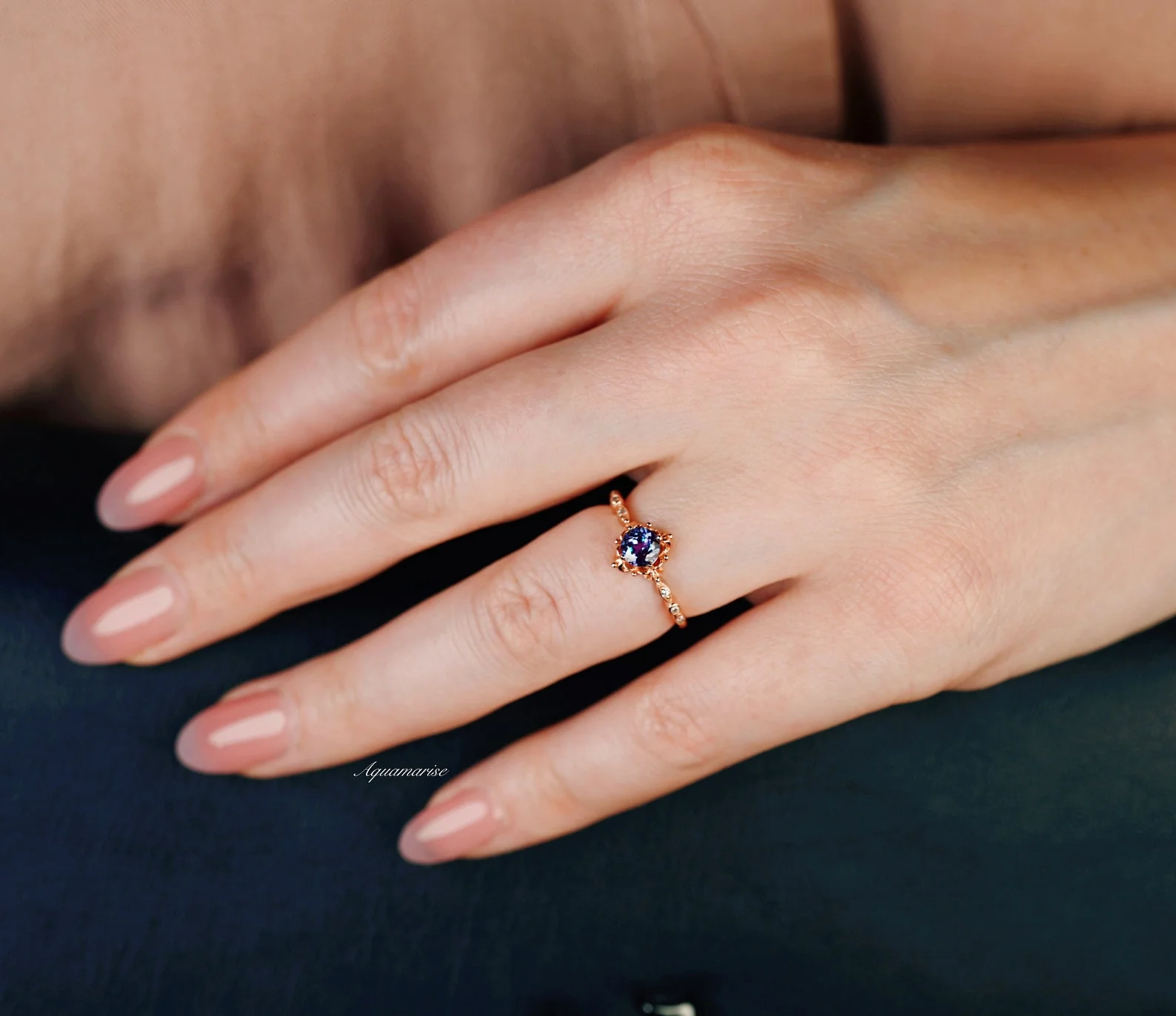 Vintage Alexandrite Fairytale Engagement Ring in 14K Rose Gold Vermeil - Image 5