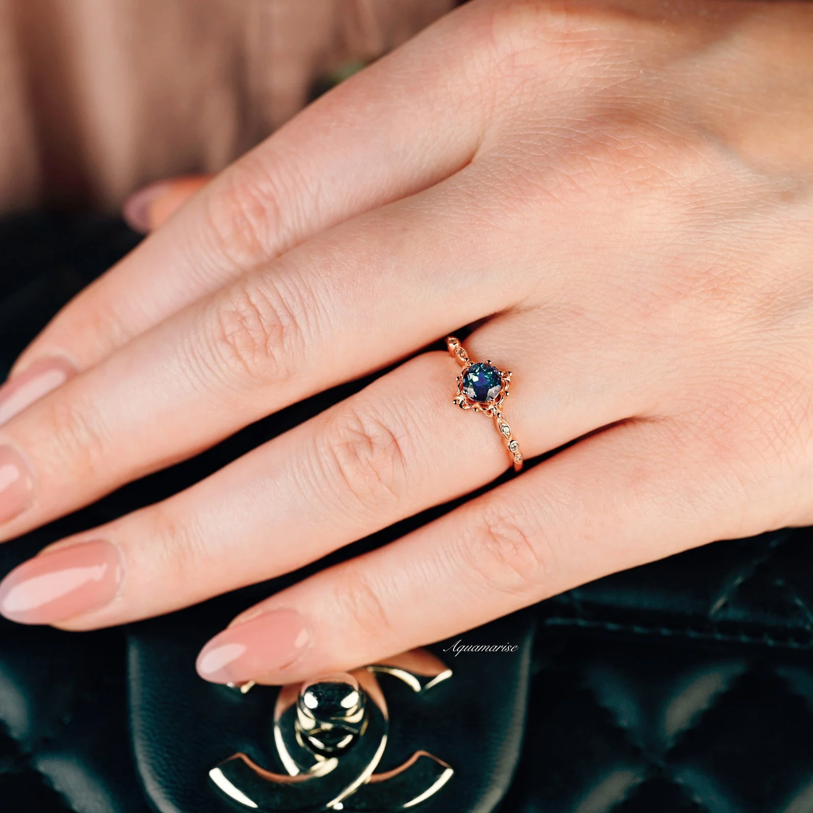 Vintage Alexandrite Fairytale Engagement Ring in 14K Rose Gold Vermeil - Image 6