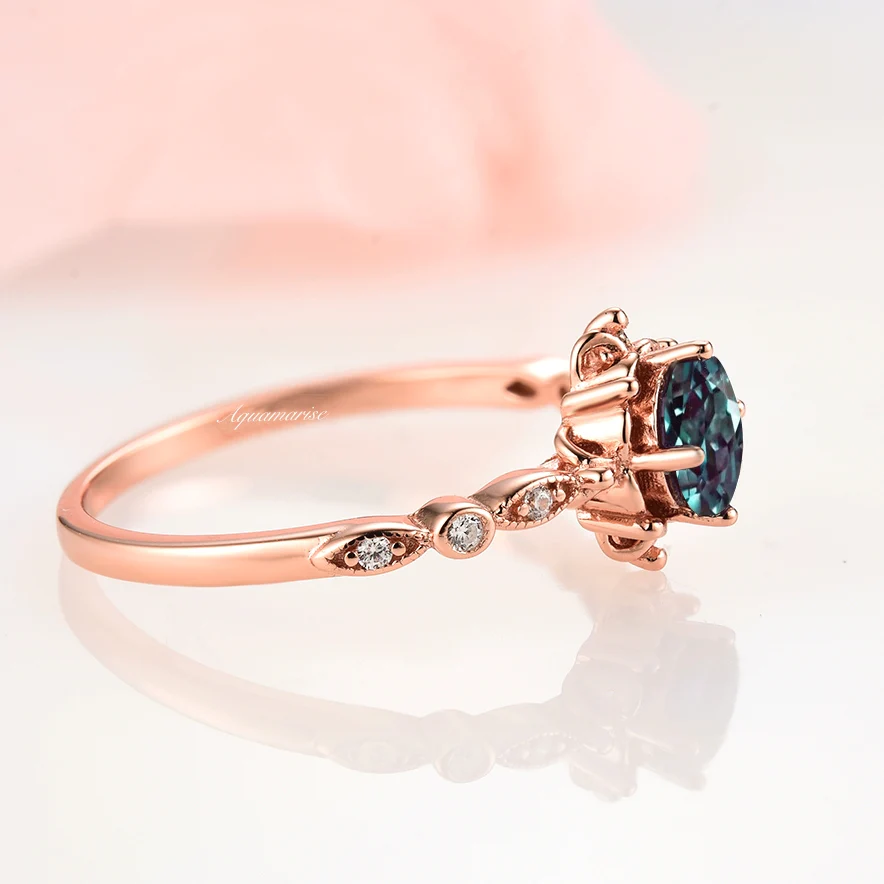 Vintage Alexandrite Fairytale Engagement Ring in 14K Rose Gold Vermeil - Image 9