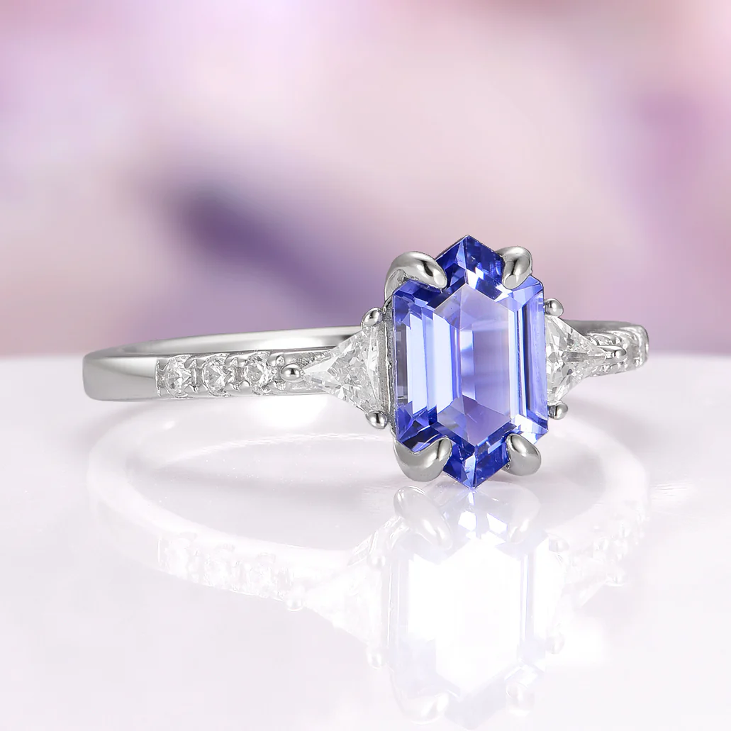Sapphire & Lab Diamond Engagement Ring in 14K White Gold - Image 3